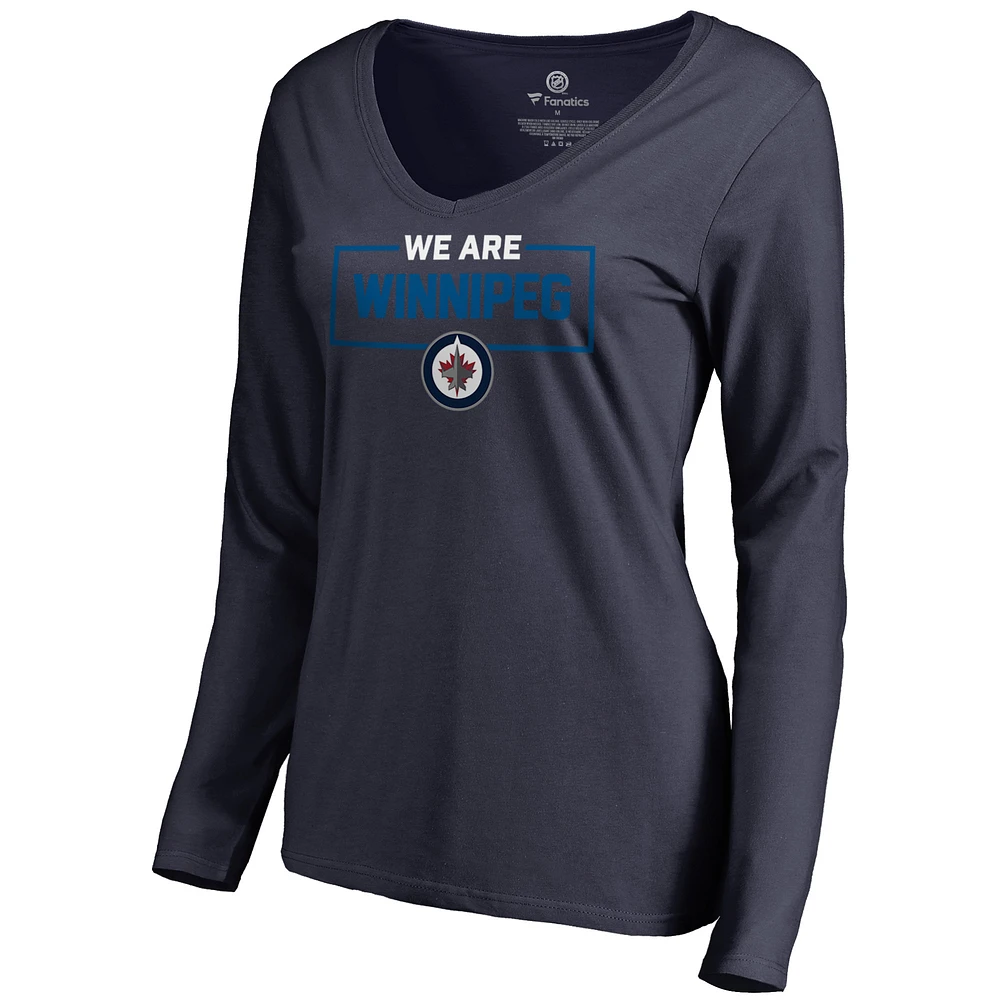 Women's Navy Winnipeg Jets Iconic Collection We Are Long Sleeve V-Neck T-Shirt