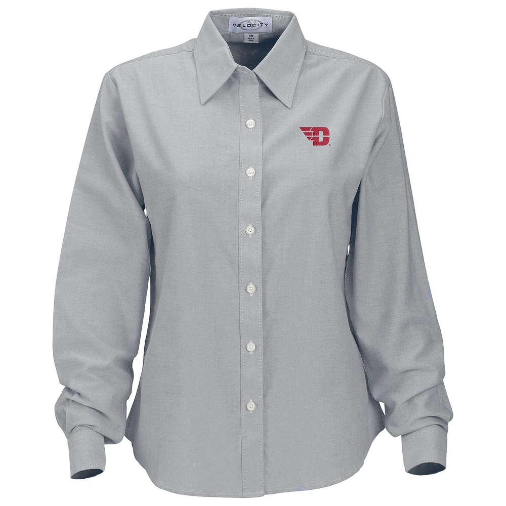 Women's Gray Dayton Flyers Velocity Oxford Plus Size Button-Up Long Sleeve Shirt