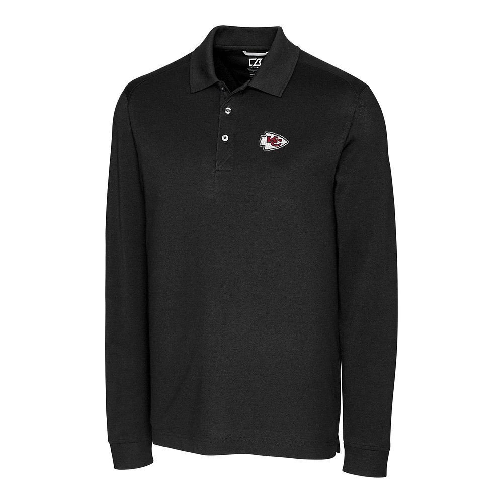 Men's Cutter & Buck Black Kansas City Chiefs Big Tall Advantage Long Sleeve Polo