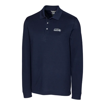 Men's Cutter & Buck College Navy Seattle Seahawks Big & Tall Advantage Long Sleeve Polo