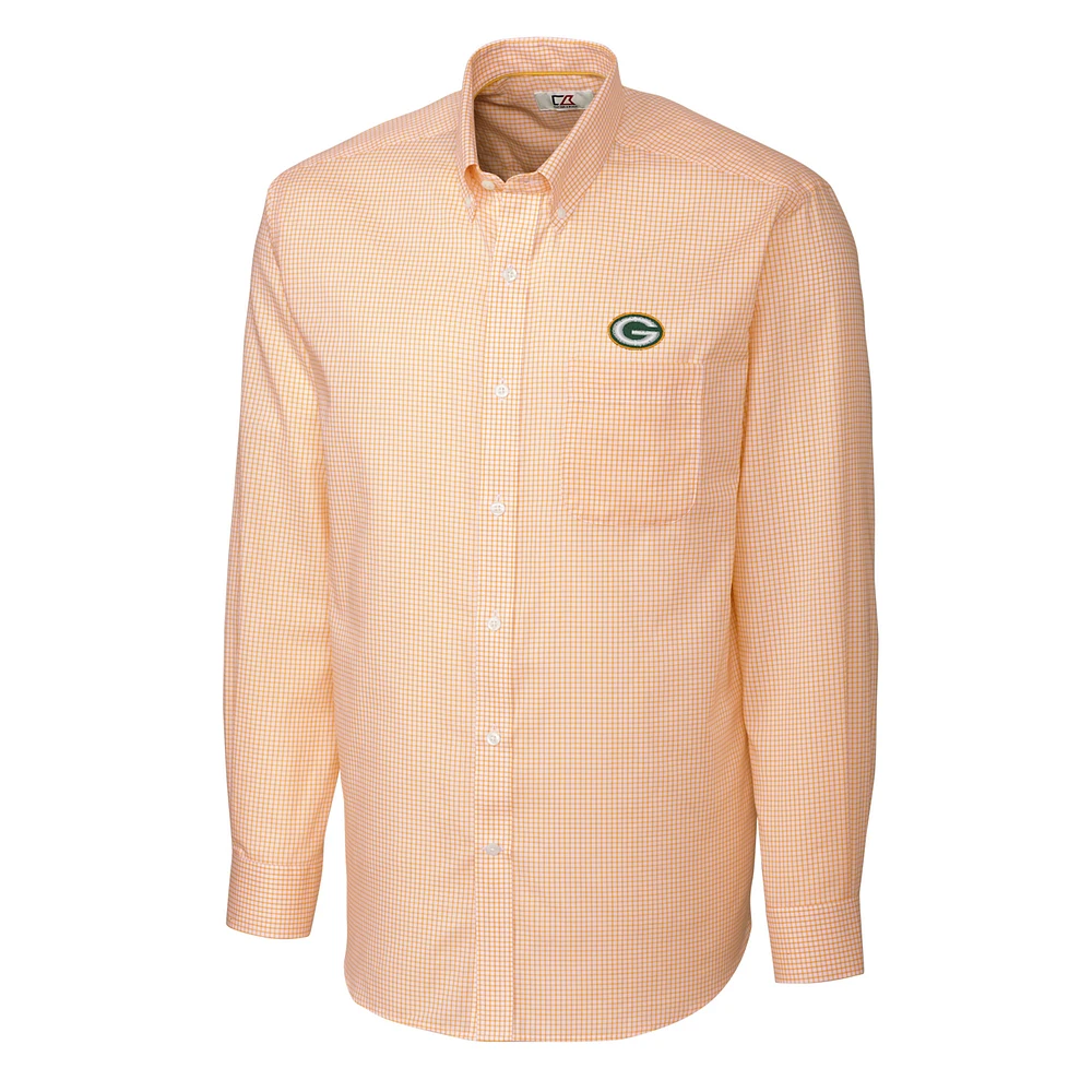 Men's Cutter & Buck Gold Green Bay Packers Big Tall Epic Easy Care Tattersall Long Sleeve Button Down Shirt