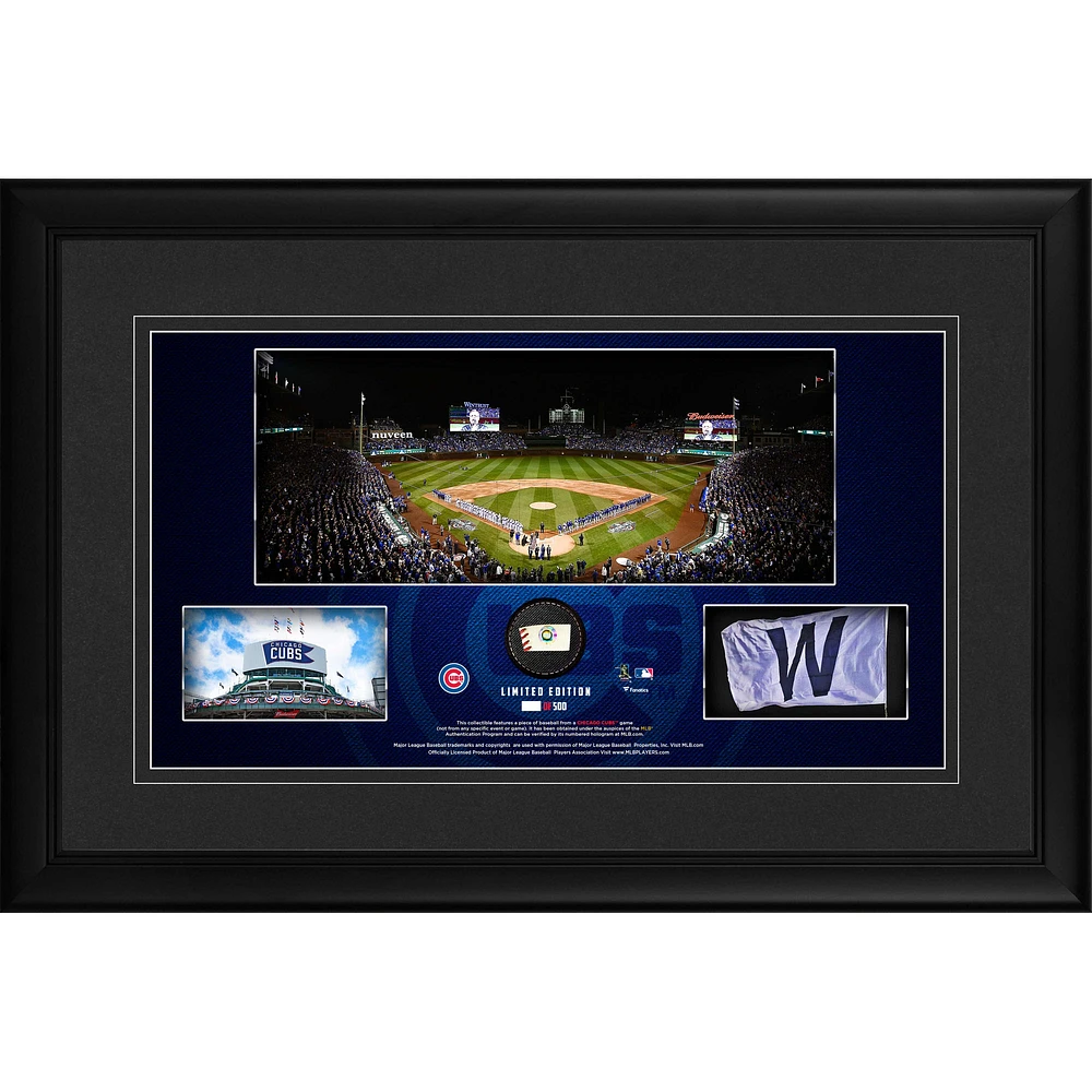 Chicago Cubs Framed 10" x 18" Stadium Panoramic Collage with a Piece of Game-Used Baseball - Limited Edition of 500