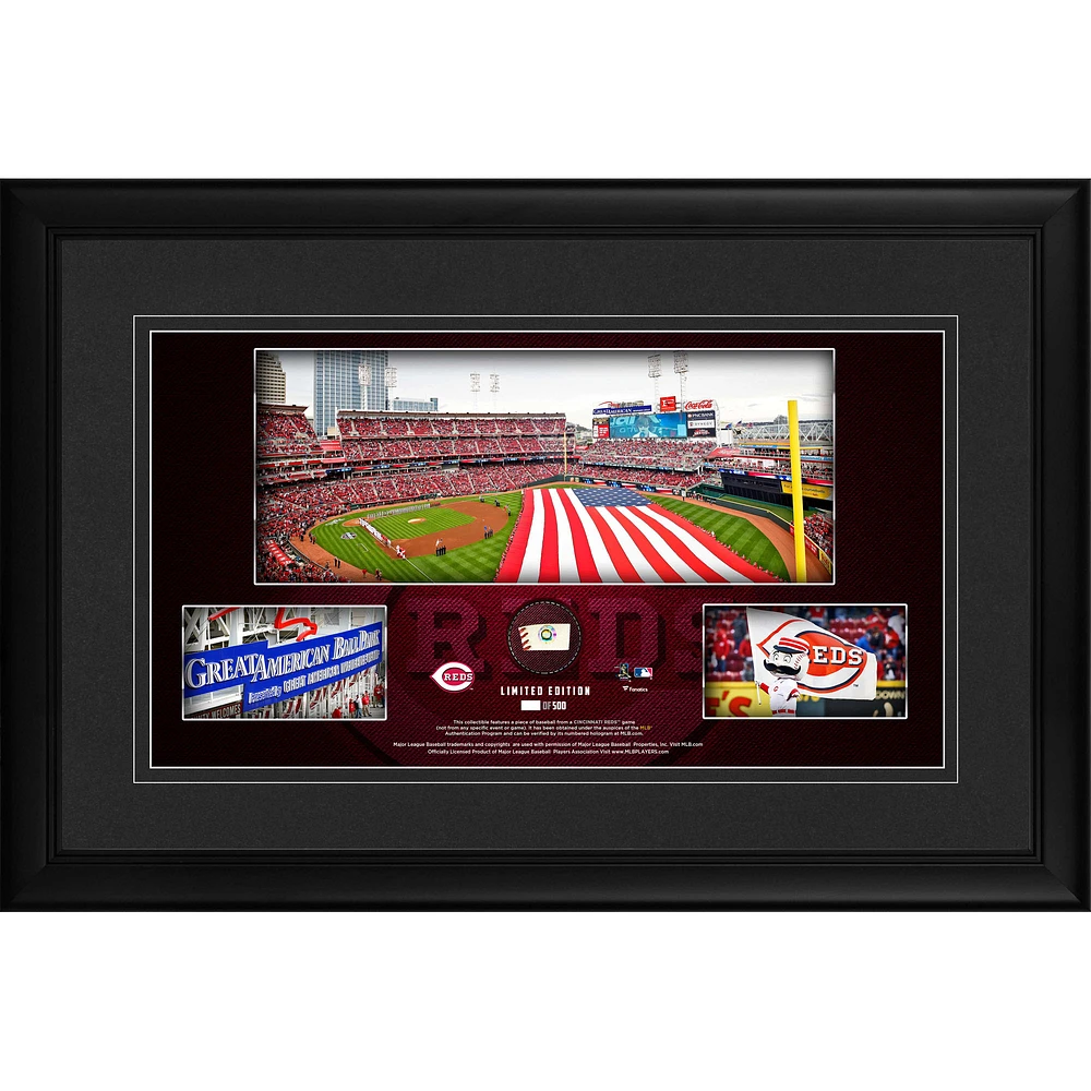 Cincinnati Reds Framed 10" x 18" Stadium Panoramic Collage with a Piece of Game-Used Baseball - Limited Edition of 500