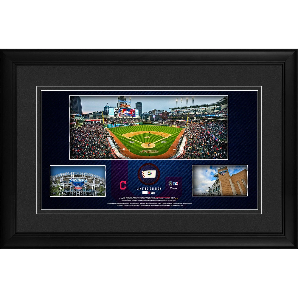 Cleveland Indians Framed 10" x 18" Stadium Panoramic Collage with a Piece of Game-Used Baseball - Limited Edition of 500