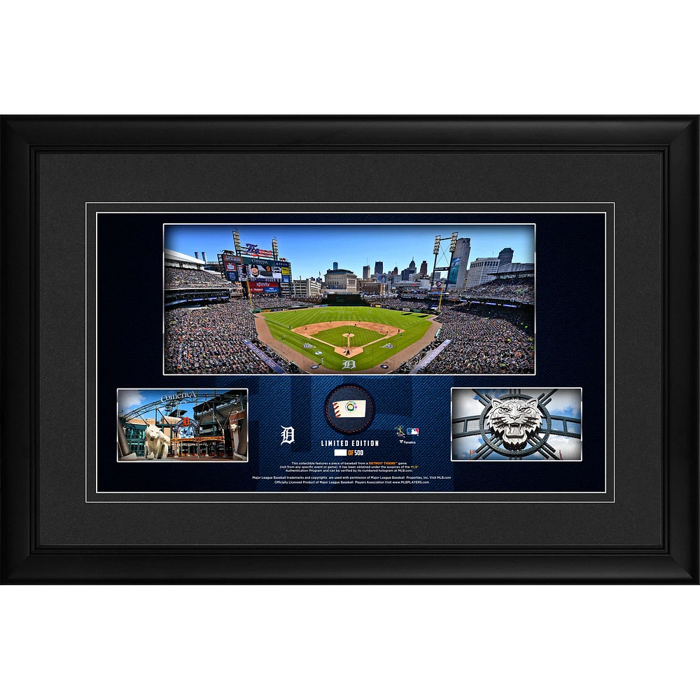 Detroit Tigers Framed 10" x 18" Stadium Panoramic Collage with a Piece of Game-Used Baseball - Limited Edition of 500
