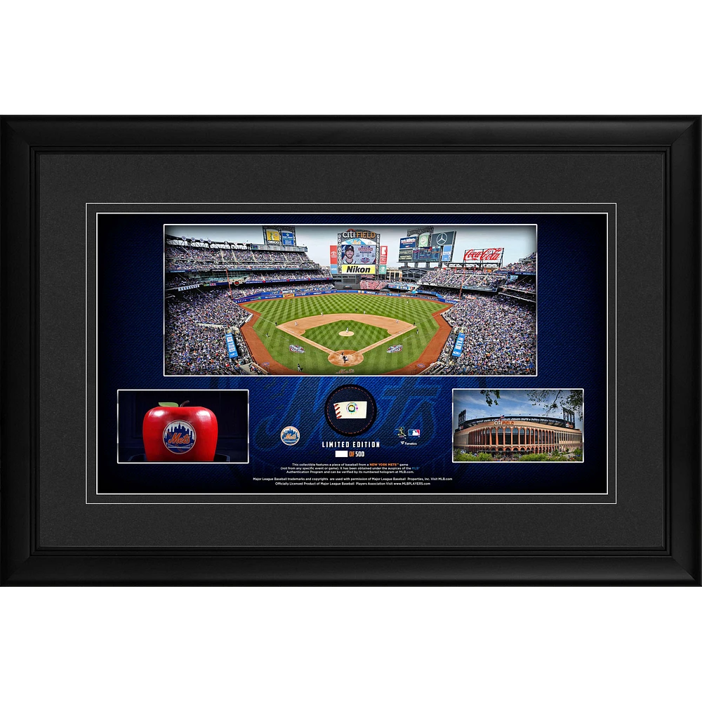 New York Mets Framed 10" x 18" Stadium Panoramic Collage with a Piece of Game-Used Baseball - Limited Edition of 500