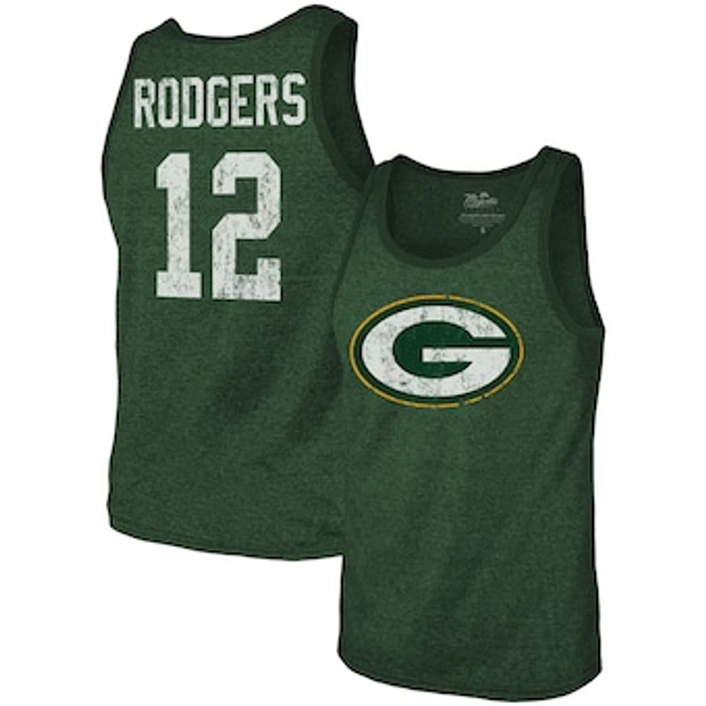 Men's Fanatics Aaron Rodgers Green Green Bay Packers Name & Number Tri-Blend Tank Top