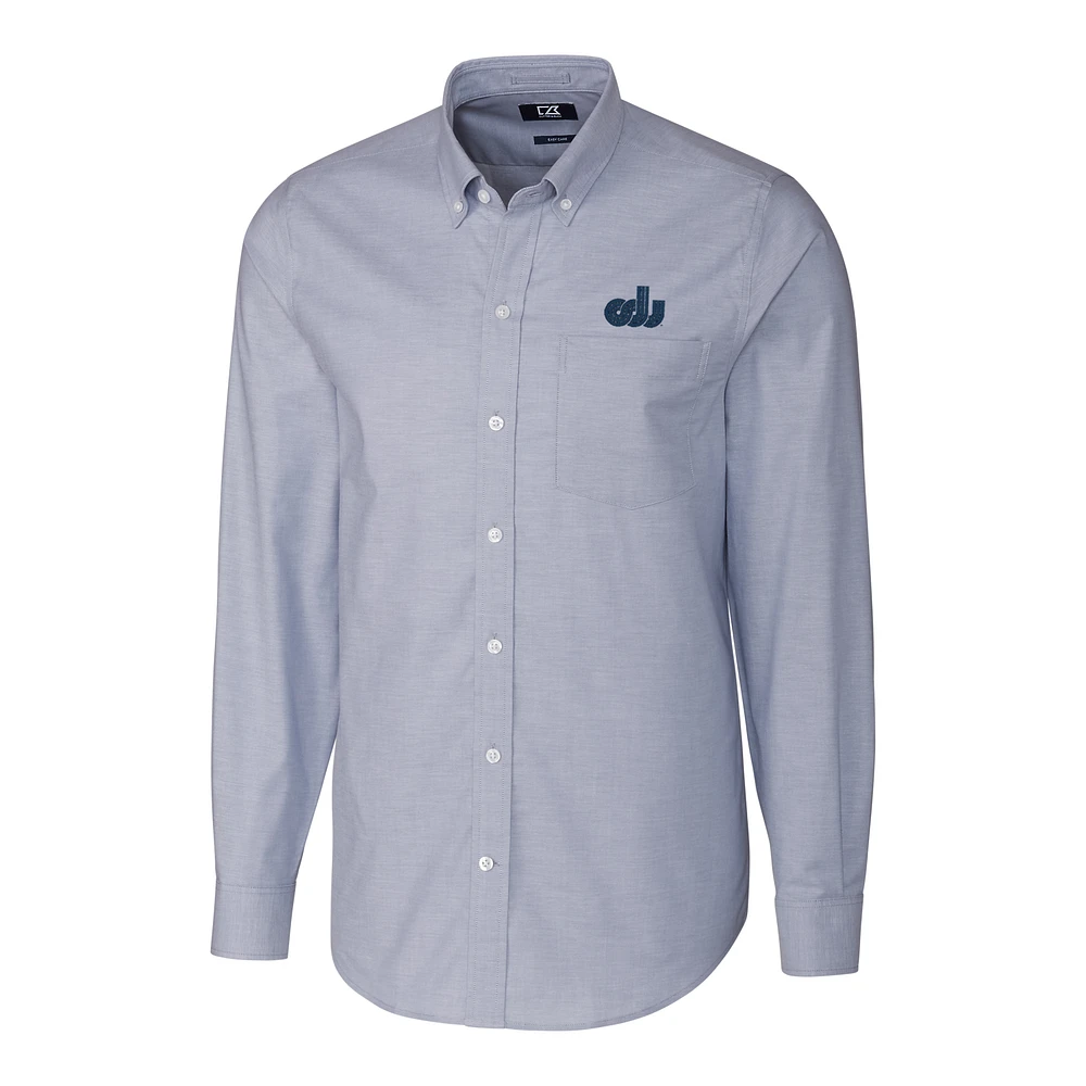 Men's Cutter & Buck Light Blue Old Dominion Monarchs Stretch Vault Logo Oxford Long Sleeve Shirt