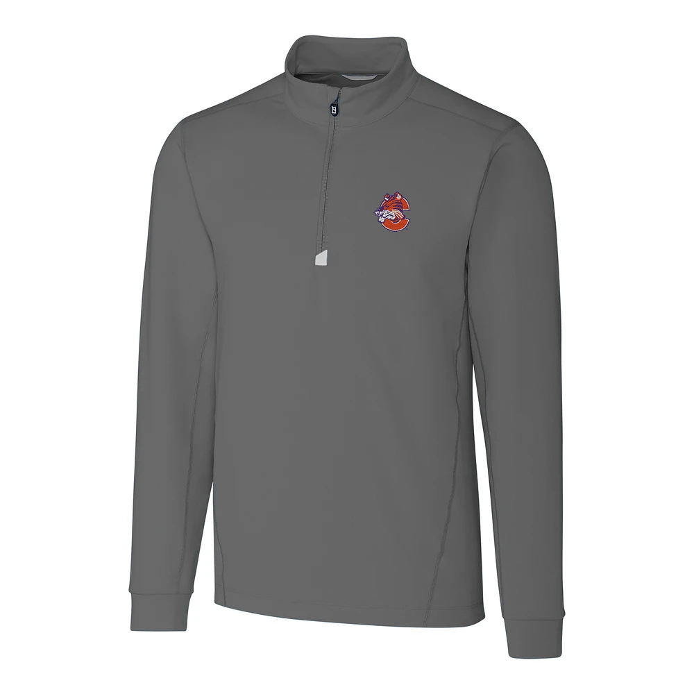 Men's Cutter & Buck Gray Clemson Tigers Traverse Vault Logo Half-Zip Jacket