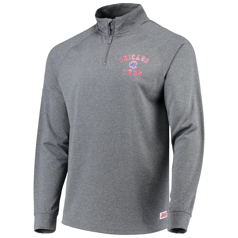 Men's Stitches Heathered Charcoal Chicago Cubs Team Raglan Quarter-Zip Pullover Jacket