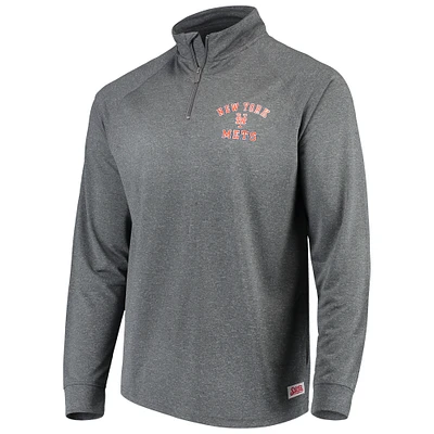 Men's Stitches Heathered Charcoal New York Mets Team Raglan Quarter-Zip Pullover Jacket