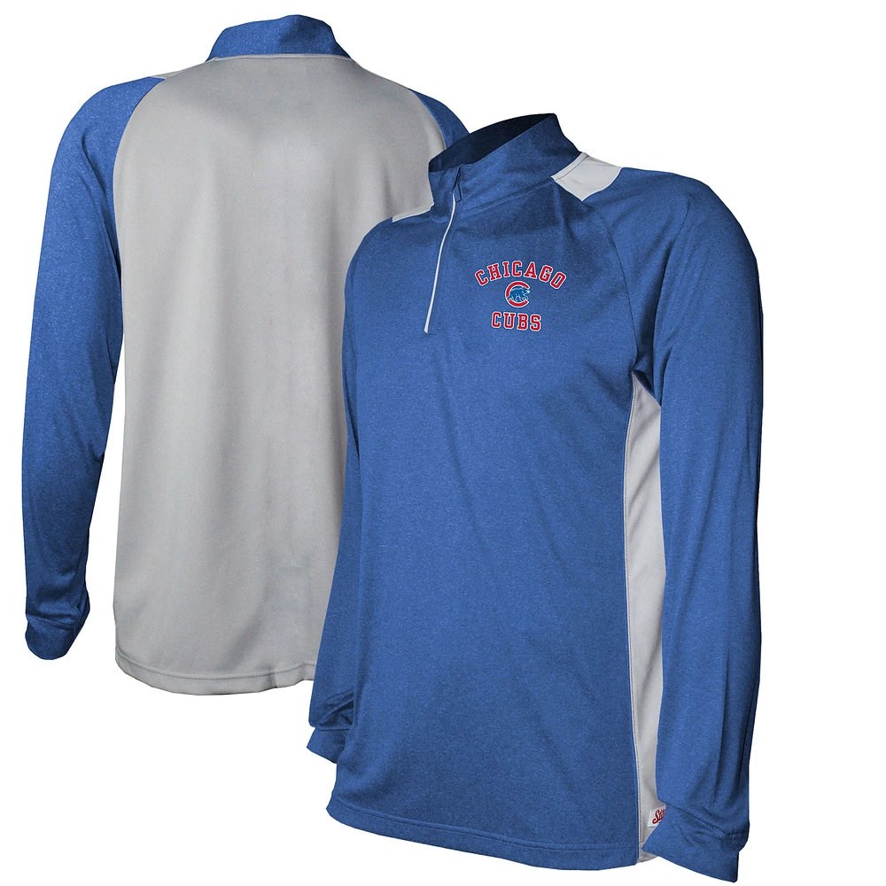 Men's Stitches Heathered Royal/Gray Chicago Cubs Raglan Sleeve Quarter-Zip Pullover Jacket