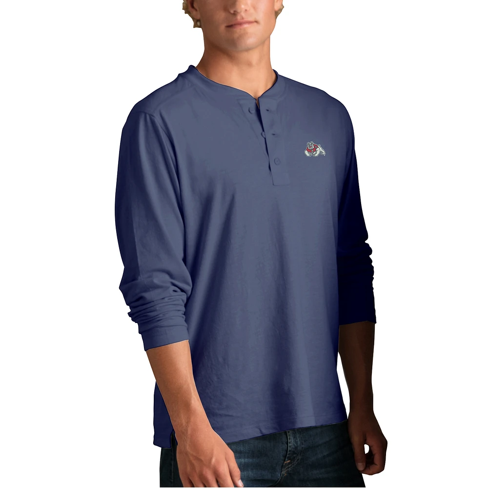 Men's Blue Fresno State Bulldogs Cambridge Henley 3/4-Sleeve T-Shirt