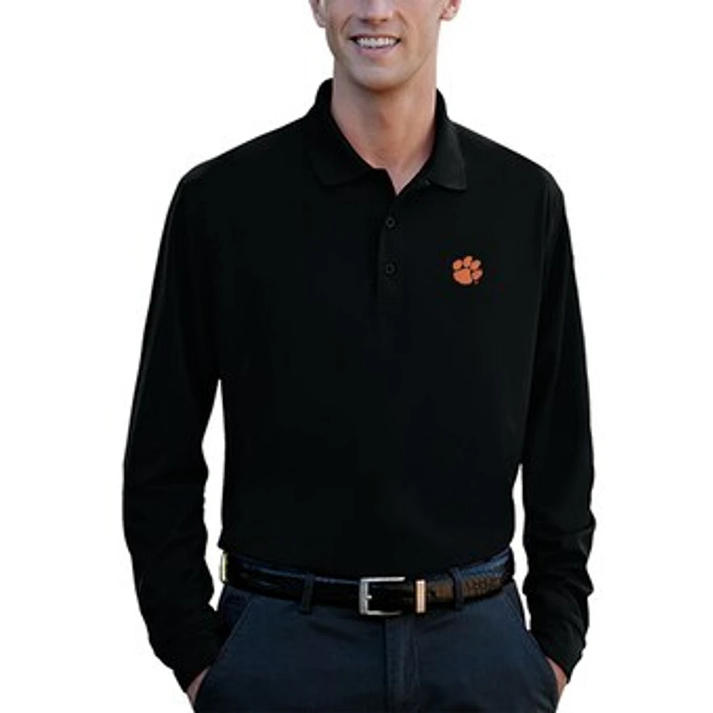 Men's Black Clemson Tigers Vansport Omega Long Sleeve Solid Mesh Tech Polo