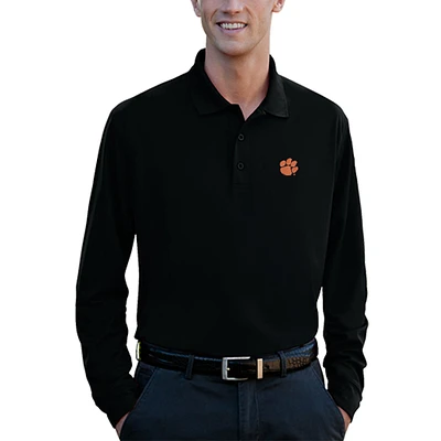 Men's Black Clemson Tigers Vansport Omega Long Sleeve Solid Mesh Tech Polo