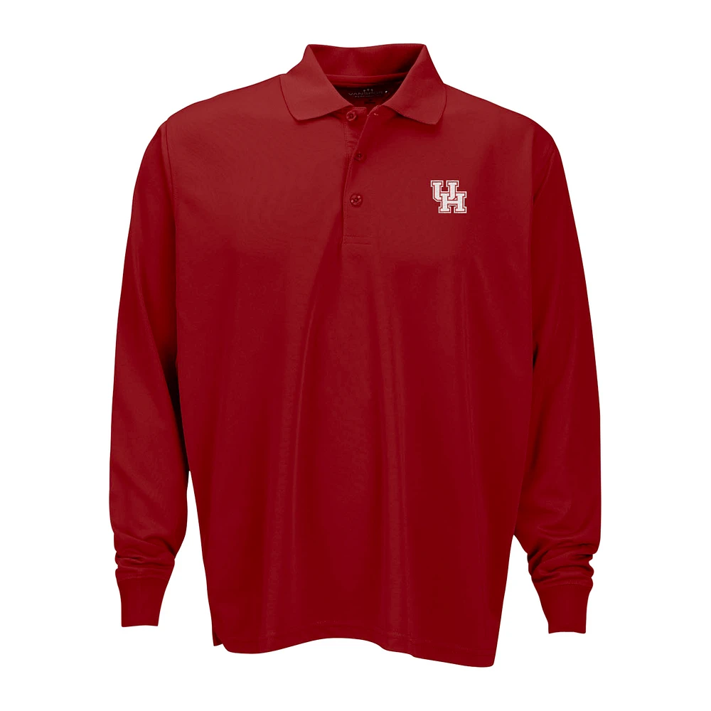 Men's Red Houston Cougars Vansport Omega Long Sleeve Solid Mesh Tech Polo