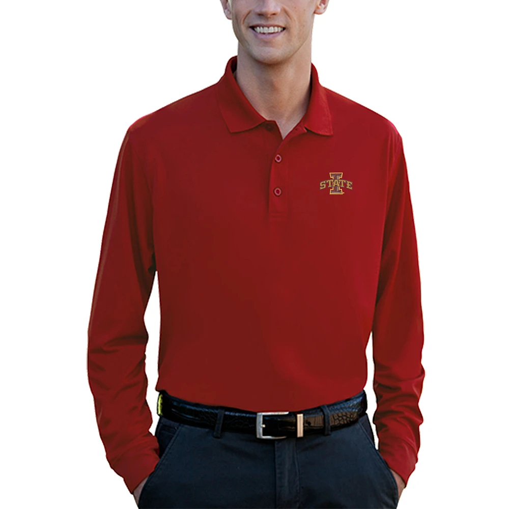Men's Red Iowa State Cyclones Vansport Omega Long Sleeve Solid Mesh Tech Polo
