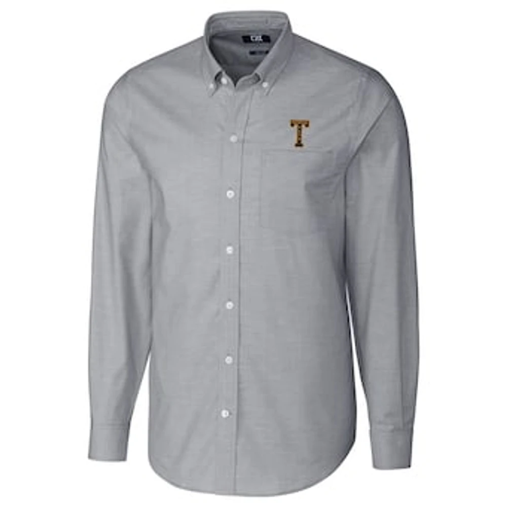 Men's Cutter & Buck Charcoal Georgia Tech Yellow Jackets Big & Tall College Vault Stretch Oxford Tri-Blend Long Sleeve Button-Down Shirt