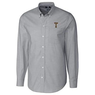 Men's Cutter & Buck Charcoal Georgia Tech Yellow Jackets Big & Tall College Vault Stretch Oxford Tri-Blend Long Sleeve Button-Down Shirt
