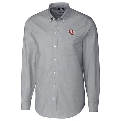 Men's Cutter & Buck Charcoal Oklahoma Sooners Big & Tall College Vault Stretch Oxford Tri-Blend Long Sleeve Button-Down Shirt