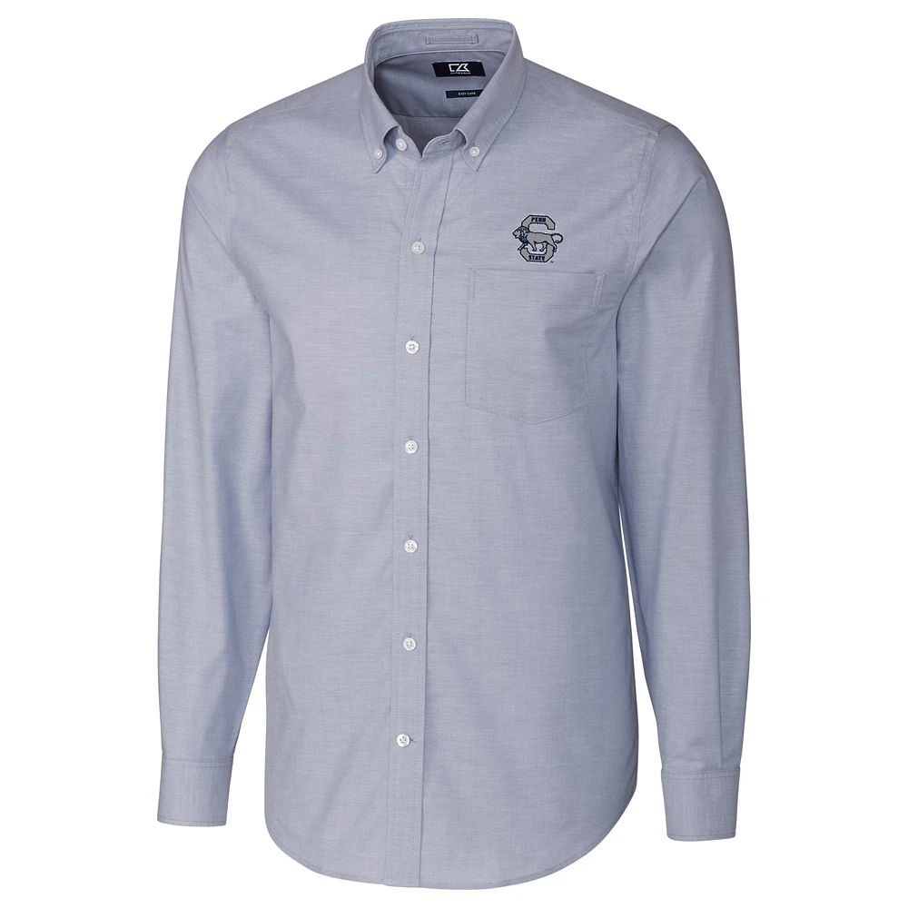 Men's Cutter & Buck Light Blue Penn State Nittany Lions Big & Tall College Vault Stretch Oxford Tri-Blend Long Sleeve Button-Down Shirt