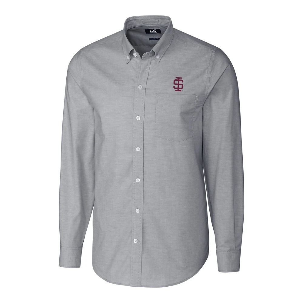 Men's Cutter & Buck Charcoal Southern Illinois Salukis Big & Tall College Vault Stretch Oxford Tri-Blend Long Sleeve Button-Down Shirt