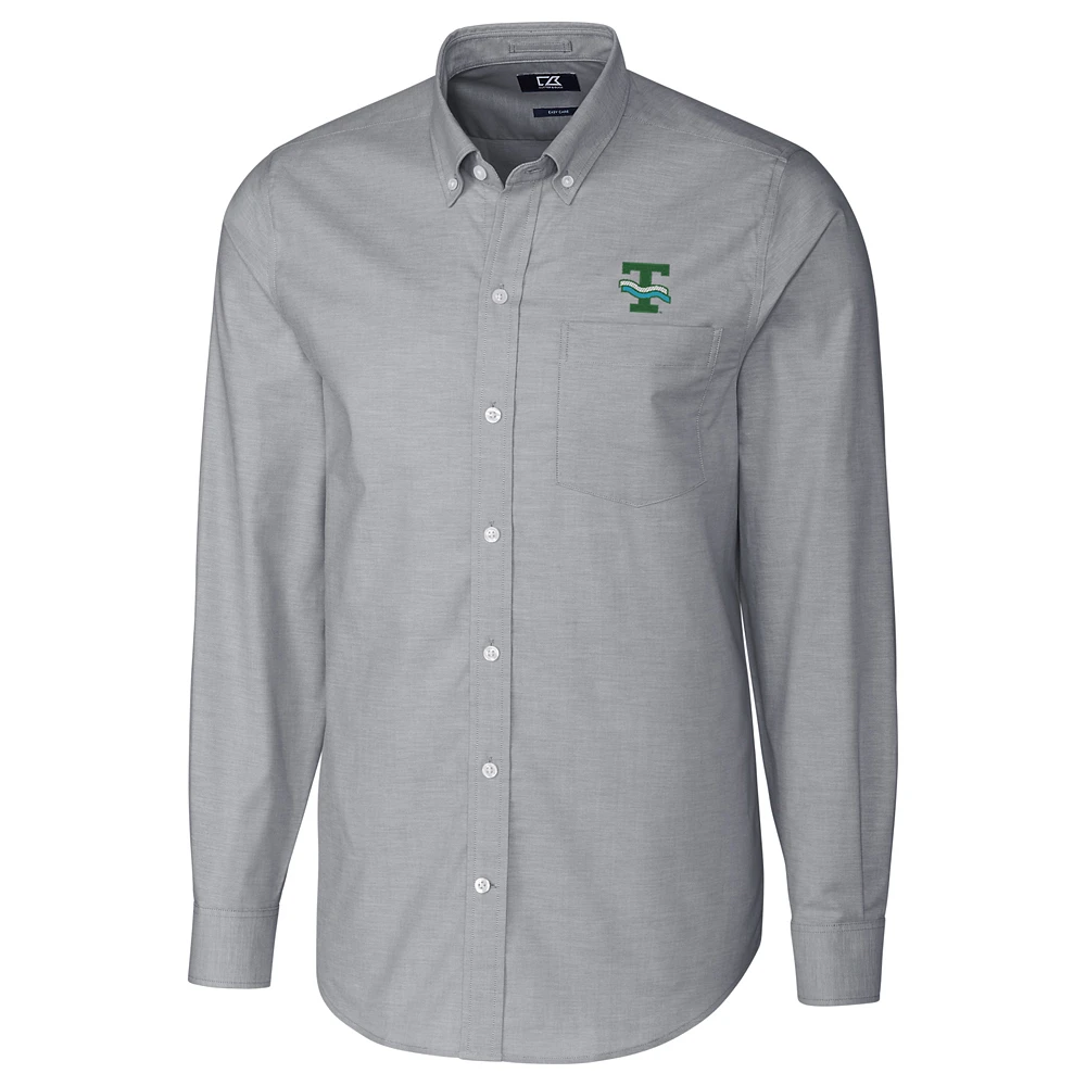 Men's Cutter & Buck Charcoal Tulane Green Wave Big & Tall College Vault Stretch Oxford Tri-Blend Long Sleeve Button-Down Shirt