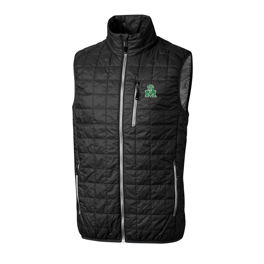 Men's Cutter & Buck Black Marshall Thundering Herd Big Tall College Vault Rainier Full-Zip Vest