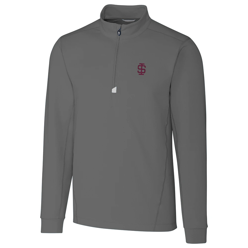 Men's Cutter & Buck Gray Southern Illinois Salukis Big & Tall College Vault Traverse Quarter-Zip Pullover Jacket