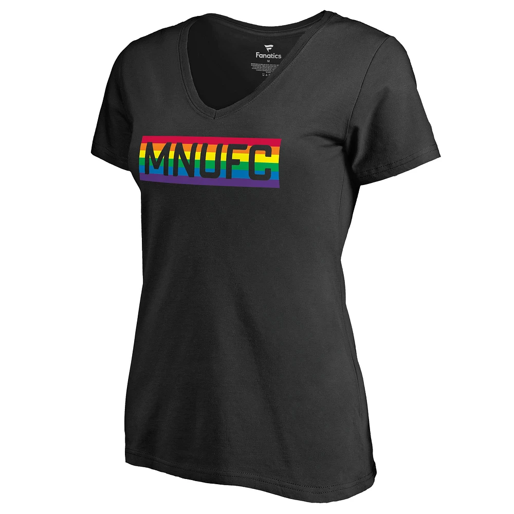 Women's Black Minnesota United FC Pride Wordmark V-Neck T-Shirt