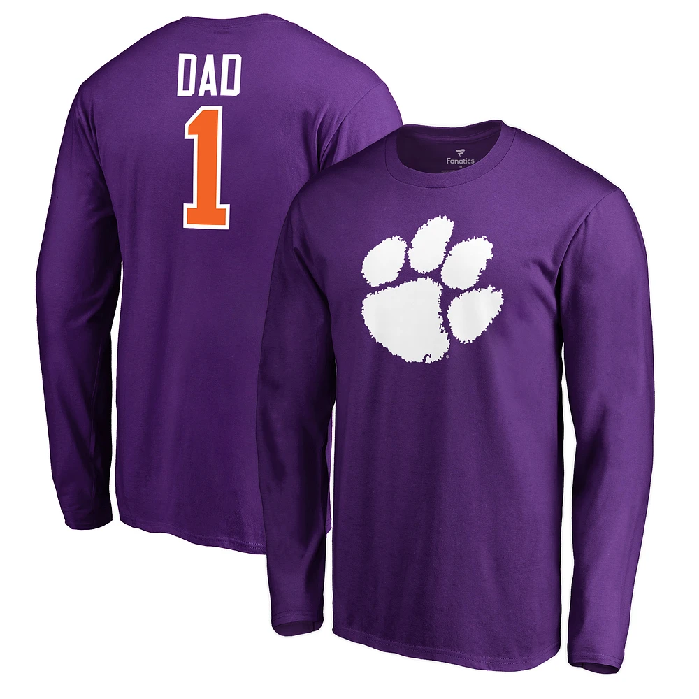 Men's Purple Clemson Tigers #1 Dad Long Sleeve T-Shirt