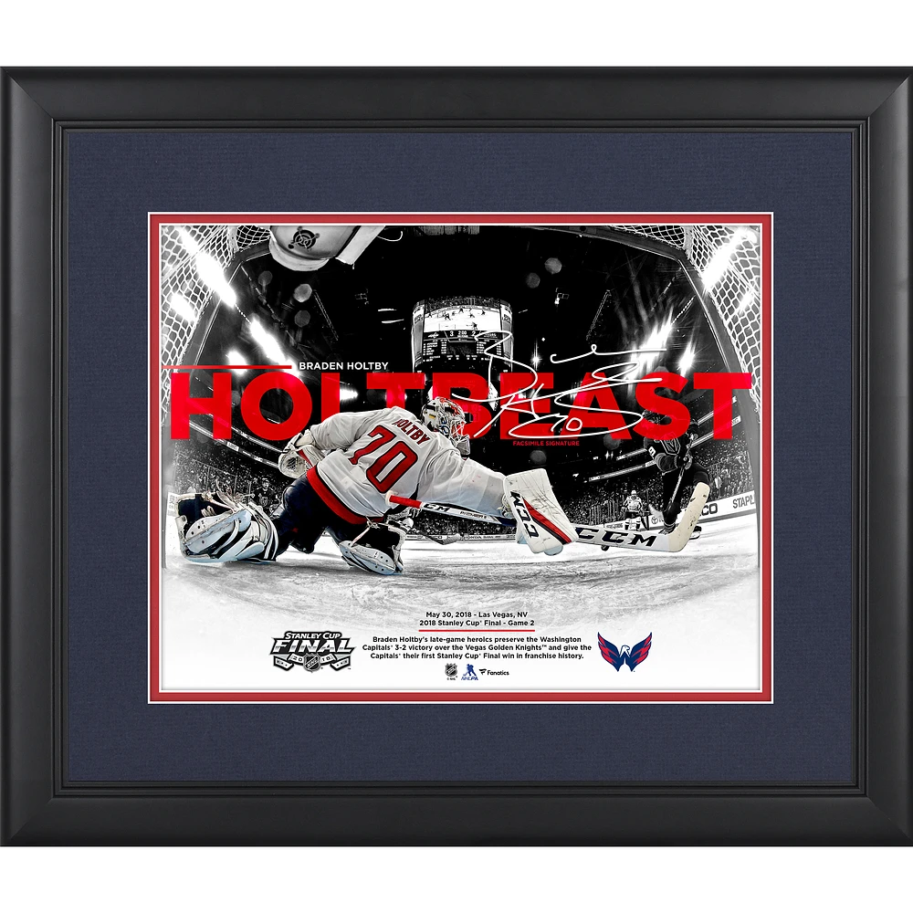 Braden Holtby Washington Capitals Framed 11" x 14" 2018 Stanley Cup Final Game 2 Save Spotlight Photograph - Facsimile Signature
