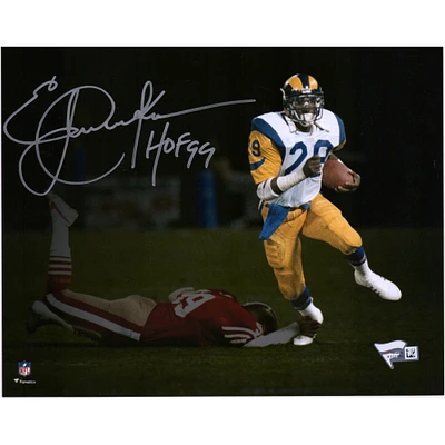 Eric Dickerson Los Angeles Rams Autographed 8" x 10" White Jersey Running Photograph with "HOF 99" Inscription