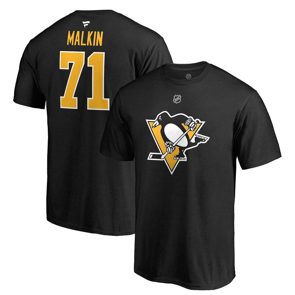 Men's Fanatics Evgeni Malkin Black Pittsburgh Penguins Authentic Stack Name & Number T-Shirt
