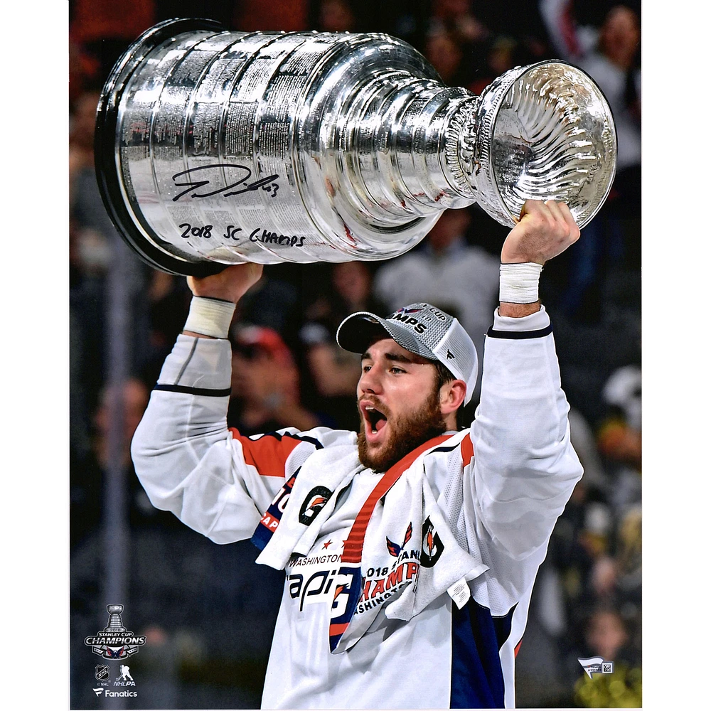 Tom Wilson Washington Capitals Autographed 16'' x 20'' 2018 Stanley Cup Champions Raising Cup Photograph with "2018 SC Champs" Inscription