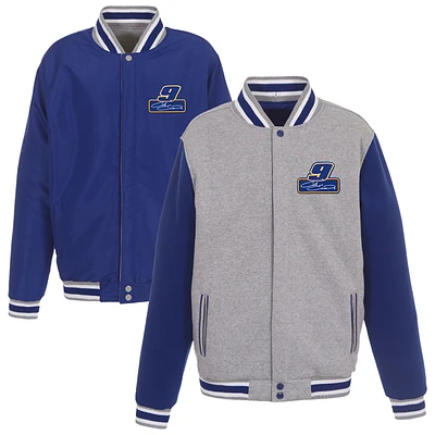 Men's JH Design Heather Gray/Royal Chase Elliott Reversible Fleece Varsity Jacket