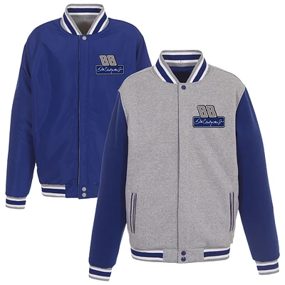 Men's JH Design Heather Gray/Royal Dale Earnhardt Jr. Reversible Fleece Varsity Jacket
