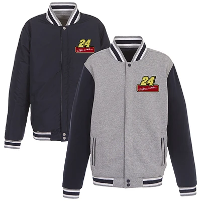 Men's JH Design Heather Gray/Navy Jeff Gordon Reversible Fleece Varsity Jacket