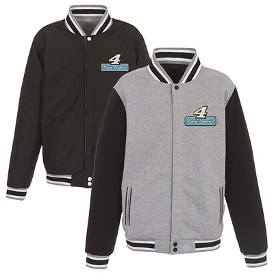 Men's JH Design Heather Gray/Black Kevin Harvick Reversible Fleece Varsity Jacket