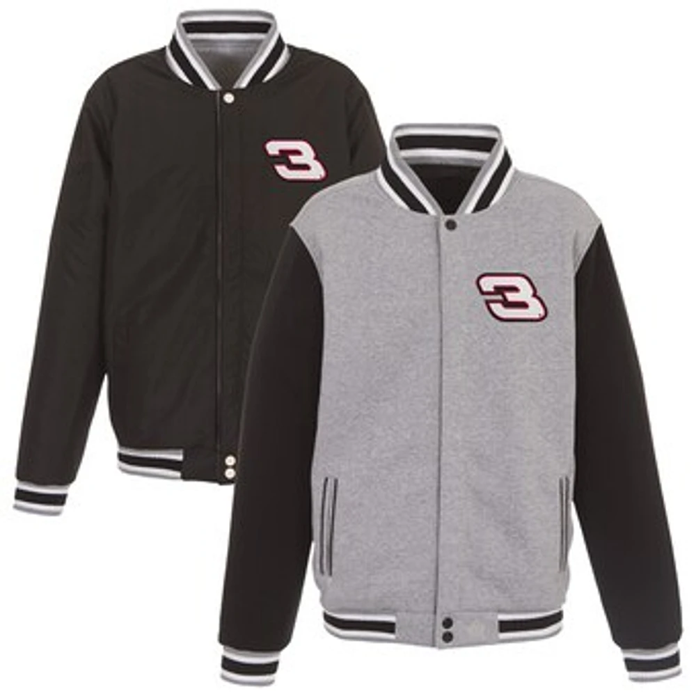 Men's JH Design Heather Gray/Black Richard Childress Racing Reversible Fleece Varsity Jacket