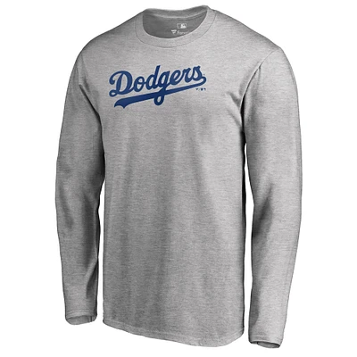 Men's Heathered Gray Los Angeles Dodgers Team Wordmark Long Sleeve T-Shirt