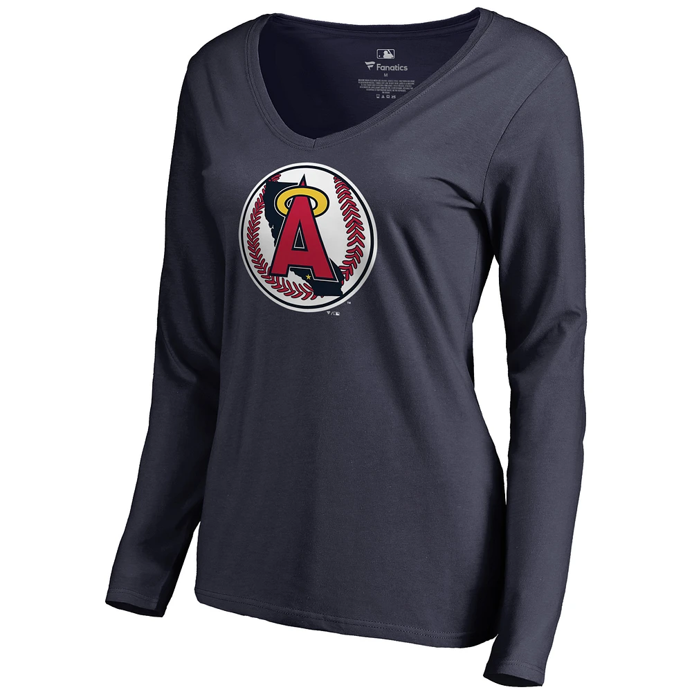 Women's Navy California Angels Cooperstown Collection Forbes Long Sleeve V-Neck T-Shirt