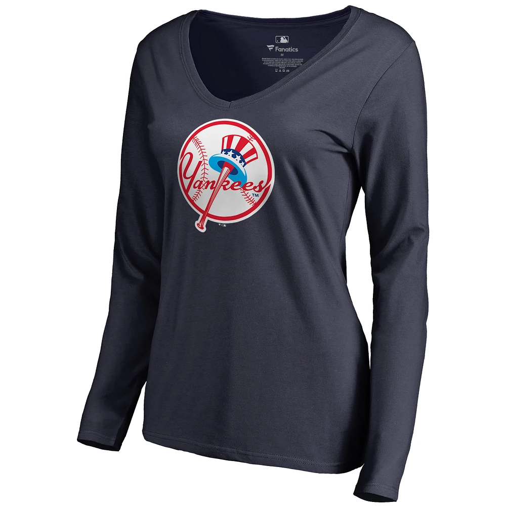 Women's Navy New York Yankees Cooperstown Collection Forbes Long Sleeve V-Neck T-Shirt