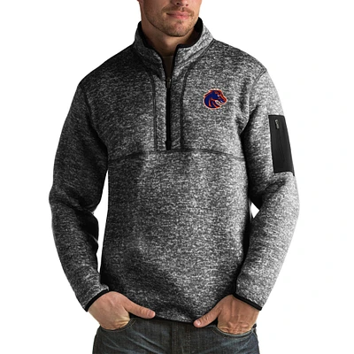 Men's Antigua Black Boise State Broncos Fortune Big & Tall Quarter-Zip Pullover Jacket