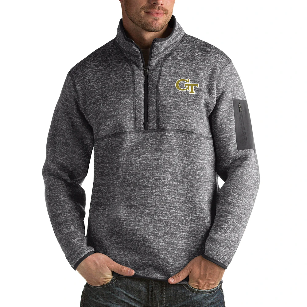 Men's Antigua Charcoal GA Tech Yellow Jackets Fortune Big & Tall Quarter-Zip Pullover Jacket