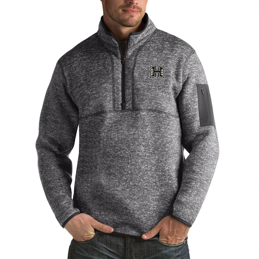 Men's Antigua Charcoal Hawaii Warriors Fortune Big & Tall Quarter-Zip Pullover Jacket