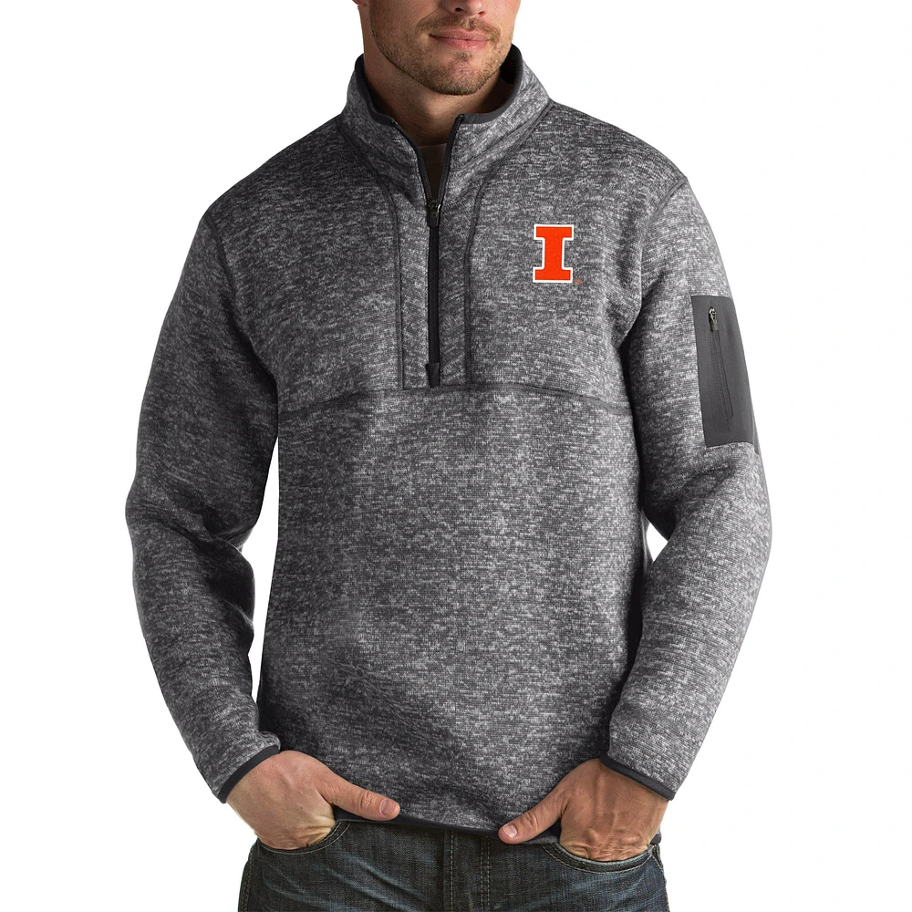 Men's Antigua Charcoal Illinois Fighting Illini Fortune Big & Tall Quarter-Zip Pullover Jacket