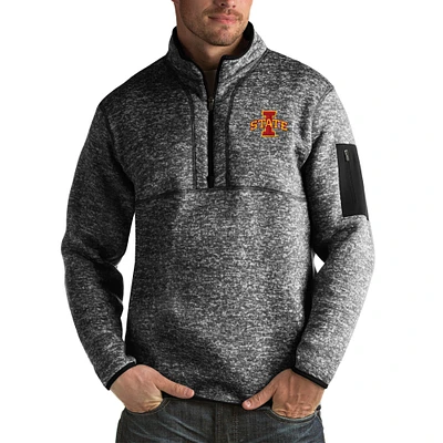 Men's Antigua Black Iowa State Cyclones Fortune Big & Tall Quarter-Zip Pullover Jacket