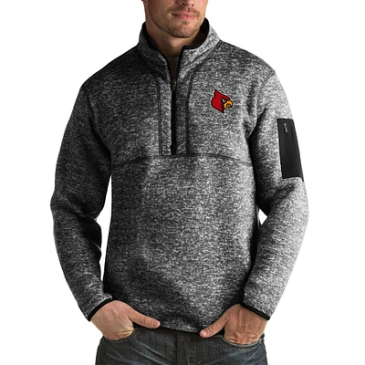 Men's Antigua Black Louisville Cardinals Fortune Big & Tall Quarter-Zip Pullover Jacket