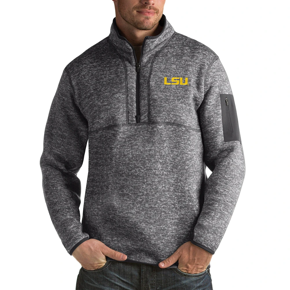 Men's Antigua Charcoal LSU Tigers Fortune Big & Tall Quarter-Zip Pullover Jacket